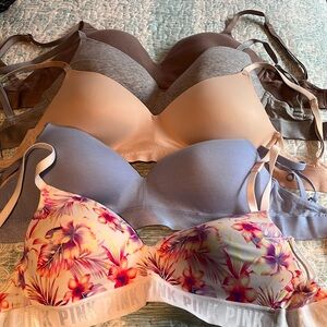 PINK Victoria's Secret Floral, Blue, Gray, and Beige Bras